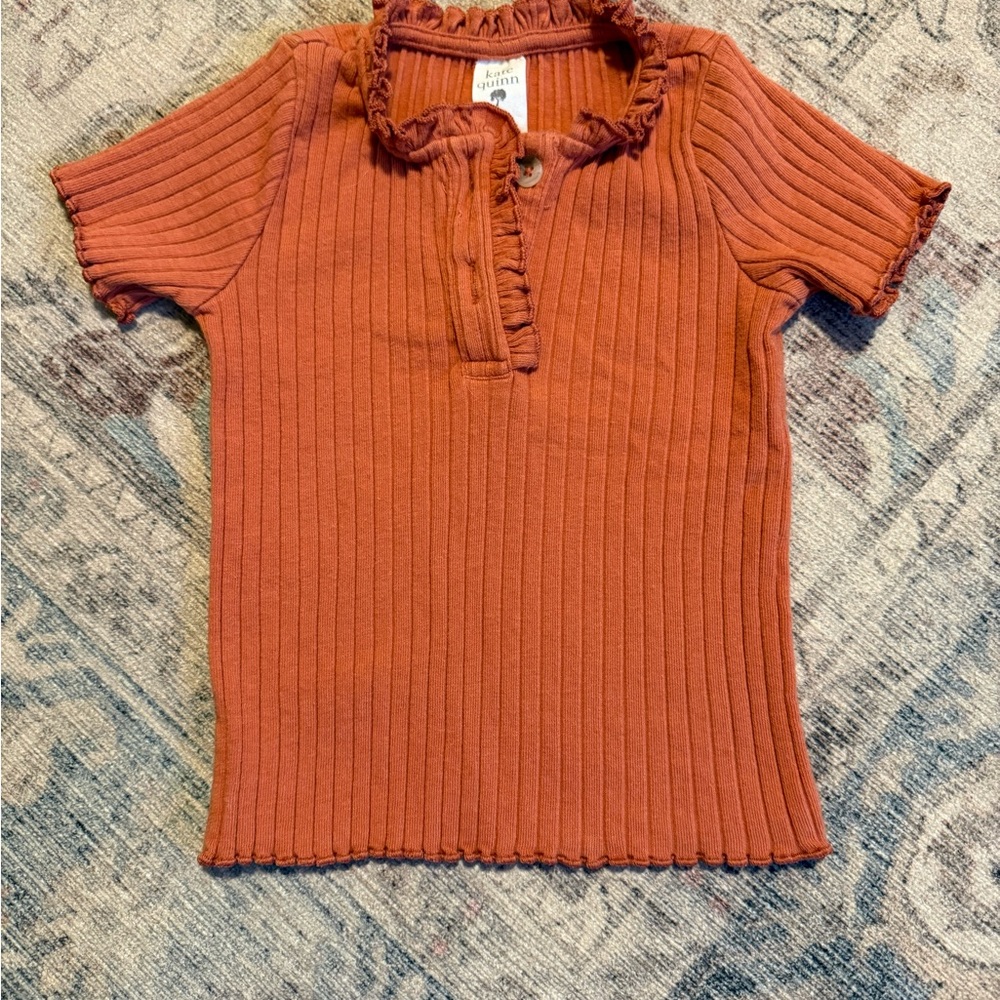 kate quinn Rust Ribbed Short Sleeve Henley Top